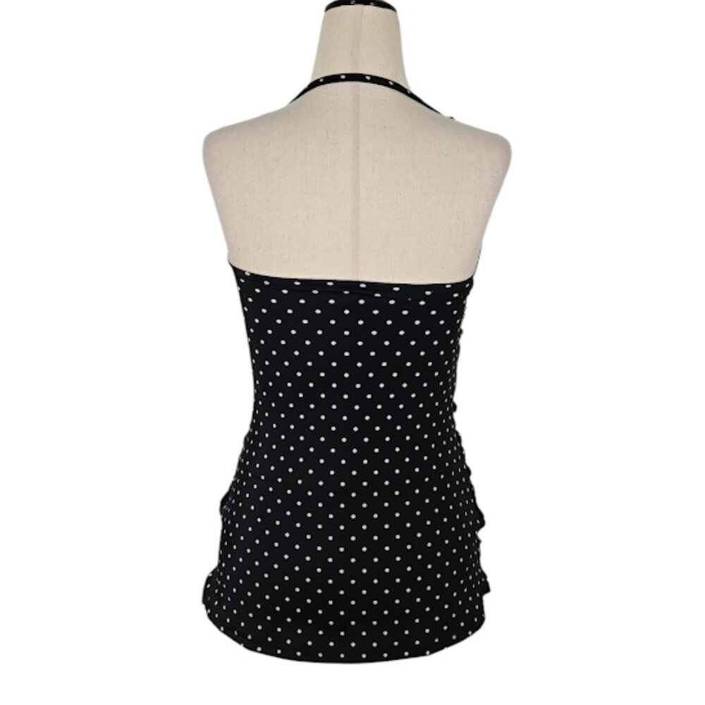 ASOS Slim Black & White Polka Dot Ruched One-Piece Swimsuit Halter Straps US 6 - Picture 5 of 8